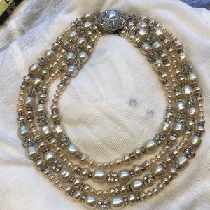 Diva Runway ~ 4 strand pearl and crystal necklace